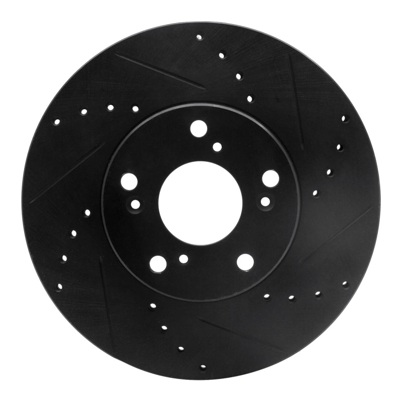 R1 06-15 Honda Civic Front Right Drilled &amp; Slotted Black Brake Rotor
