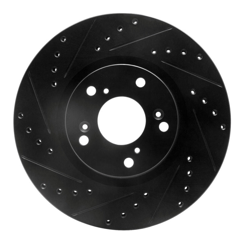 R1 02-15 Acura CSX Front Left Drilled &amp; Slotted Black Brake Rotor