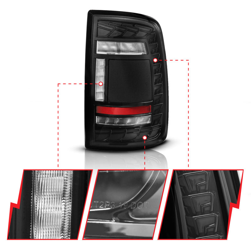 ANZO 19-24 RAM 2500/3500 Full LED Tail Lights SeqSig Black - Pair