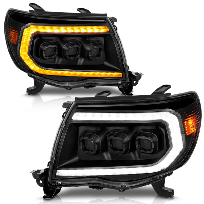 ANZO 05-11 Toyota Tacoma Full LED Proj Headlights White DRL/Init/SeqSig Black - Pair
