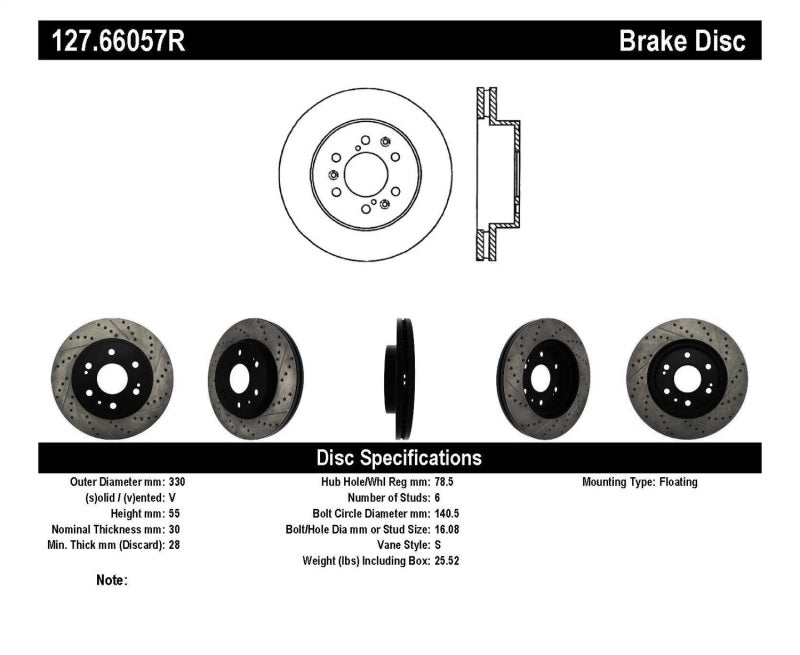 StopTech 05-10 GMC Sierra 1500 (w Rear Drum) / 07-09 GMC Yukon Front Right Slotted &amp; Drilled Rotor