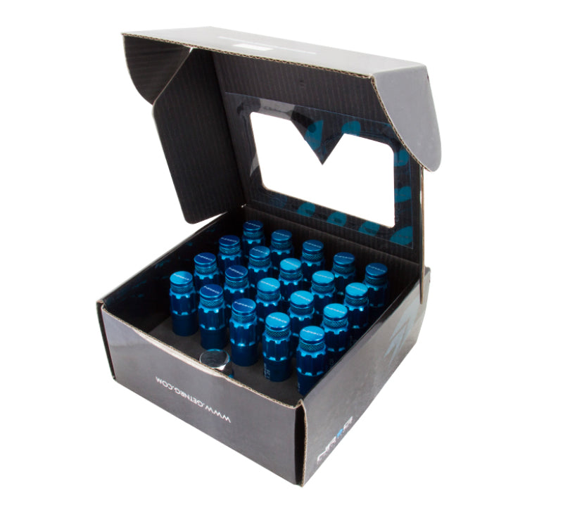 NRG 700 Series M12 X 1.5 Steel Lug Nut w/Dust Cap Cover Set 21 Pc w/Locks &amp; Lock Socket - Blue