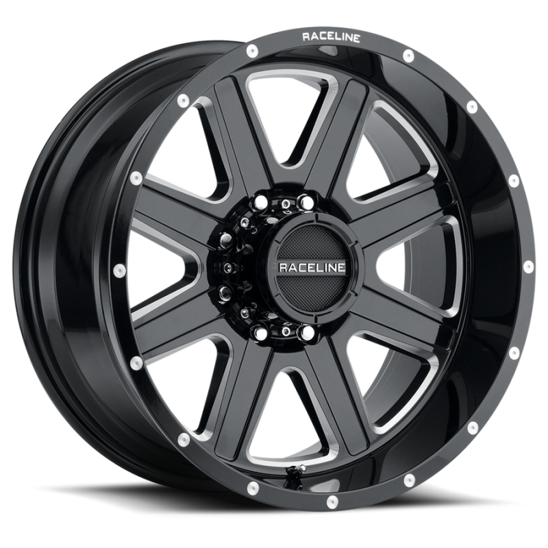 Raceline 940M Hostage 22x12in / 8x170 BP / -44mm Offset / 125.2mm Bore - Black &amp; Milled Wheel