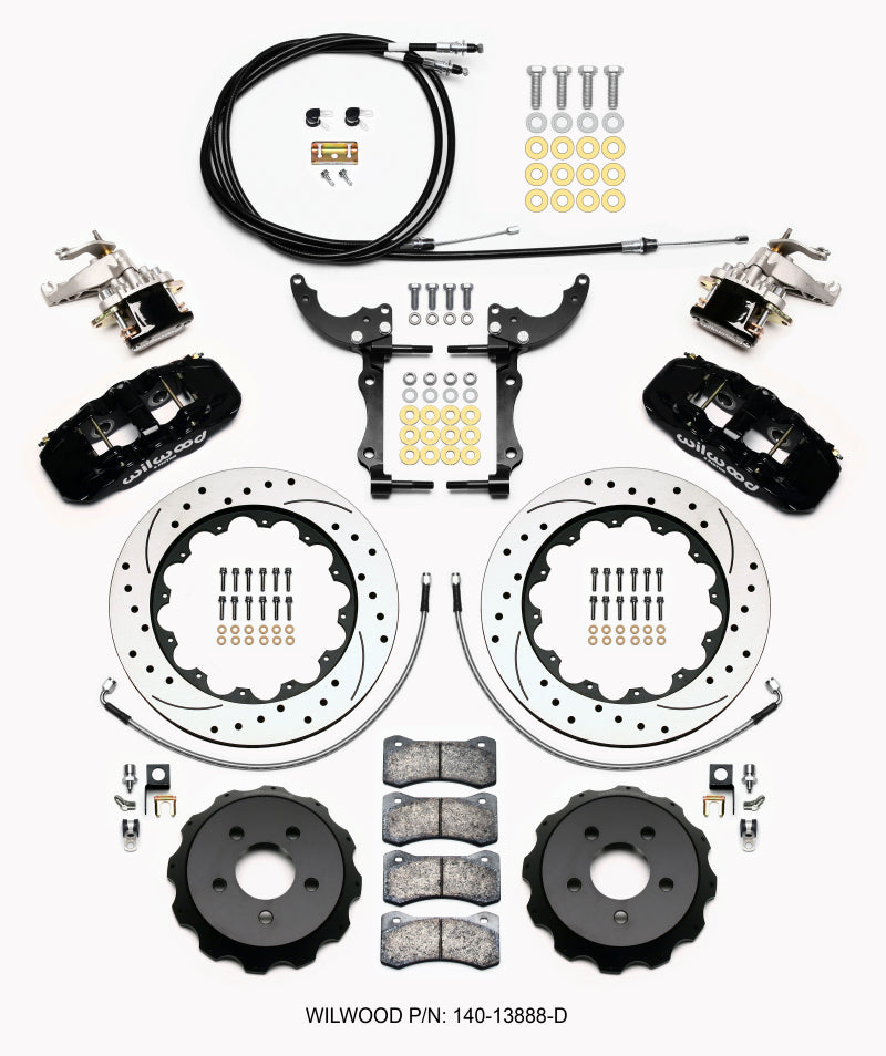 Wilwood AERO4 / MC4 Rear Kit 14.00 Drilled 2015-Up Mustang w/Lines &amp; Cables