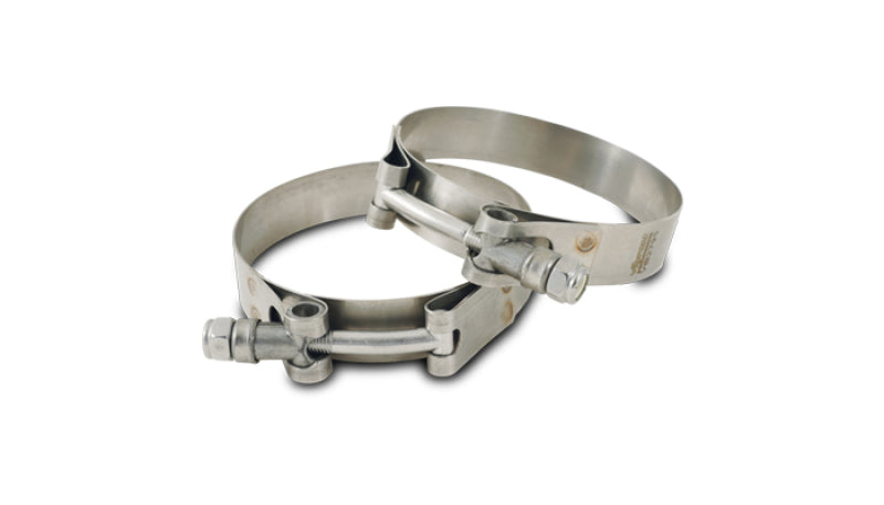 Vibrant Stainless Steel T-Bolt Clamps - Clamp Range 1.65in-1.89in (2 Pack)