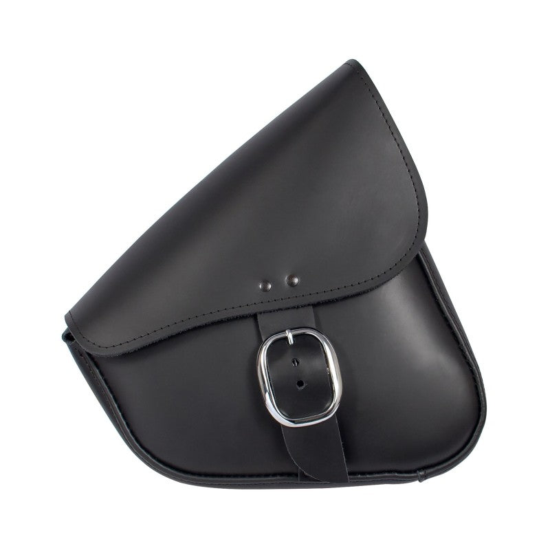 Willie &amp; Max HD Sportsters, Custom Hard Tails Leather Swingarm Bag w/Chrome Buckle - Black