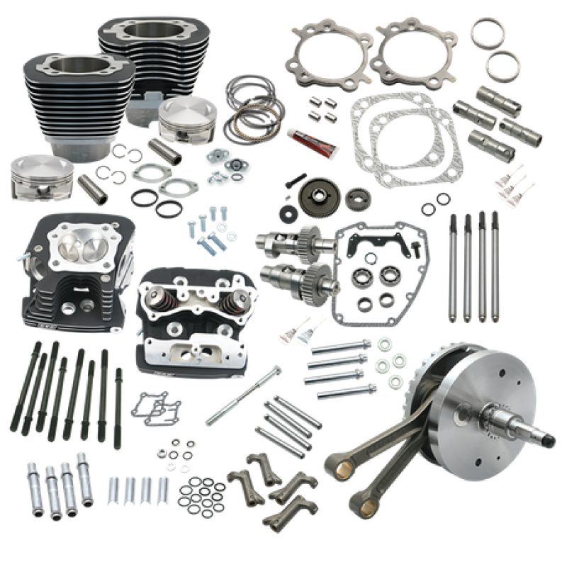 S&amp;S Cycle 00-06 BT 124in Hot Set Up Kit w/ S&amp;S Cylinder Heads - Wrinkle Black