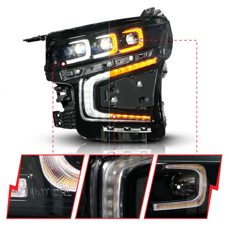 ANZO 21-23 Chevy Tahoe/Suburban LED Light Bar Style Headlights Black w/ Squential DRL (Right Side)