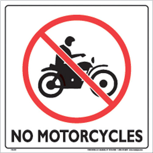 WHITE PLASTIC SIGN 12" - NO MOTORCYCLES
