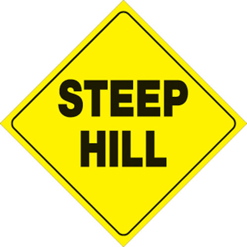 YELLOW PLASTIC REFLECTIVE SIGN 12" - STEEP HILL