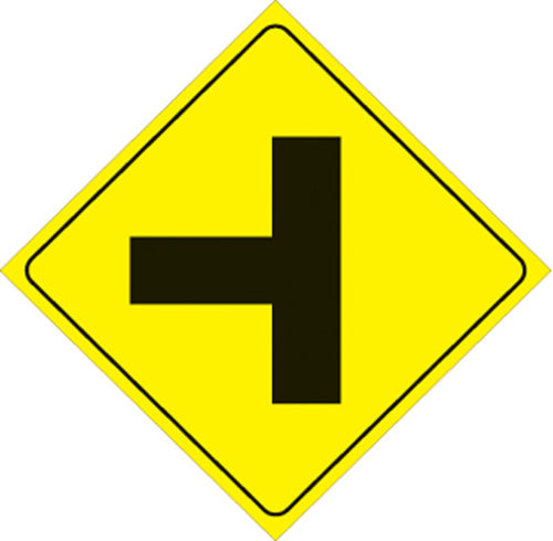 YELLOW PLASTIC REFLECTIVE SIGN 12" - LEFT T-INTERSECTION