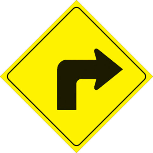 YELLOW PLASTIC REFLECTIVE SIGN 12" - RIGHT TURN