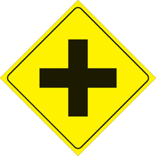 YELLOW PLASTIC REFLECTIVE SIGN 12" - 4-WAY INTERSECTION