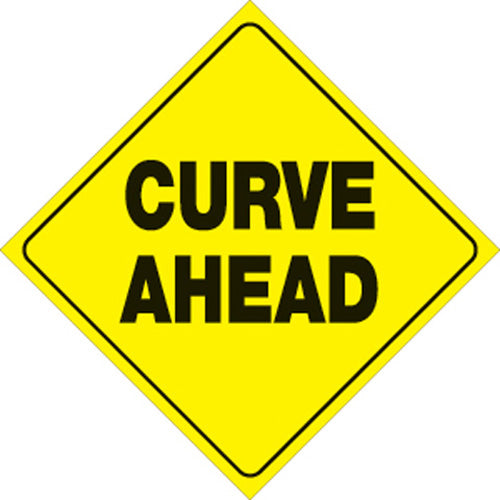 YELLOW PLASTIC REFLECTIVE SIGN 12" - CURVE AHEAD