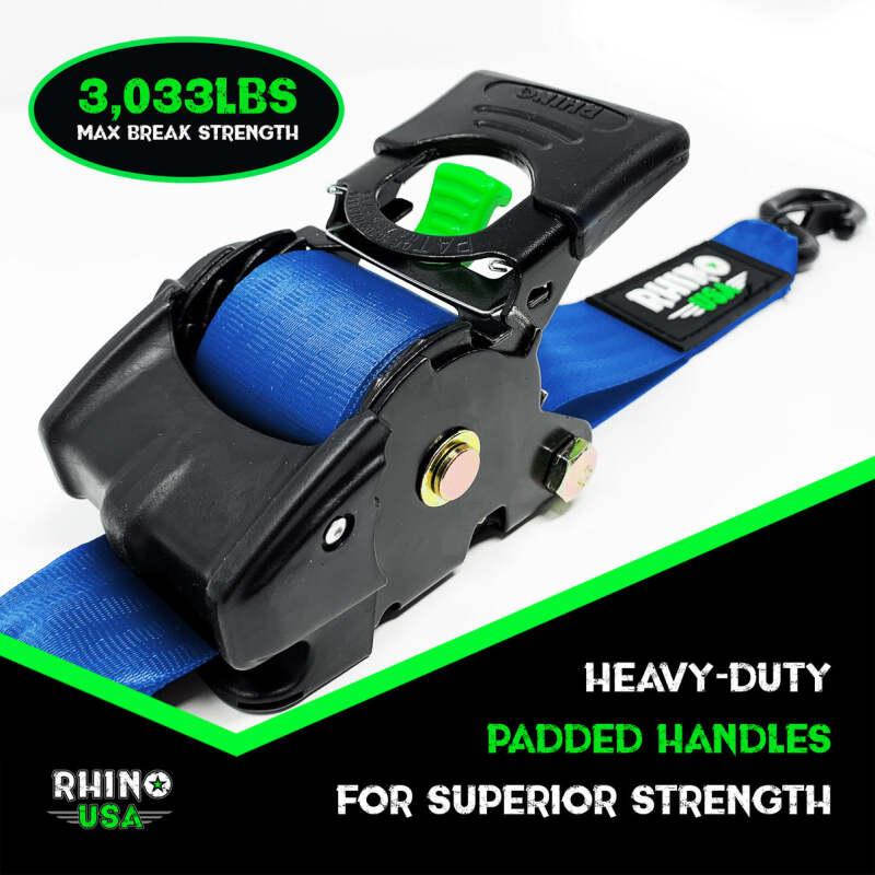 Rhino USA Retractable Ratchet Straps (2Pk 2Inx10Ft) Blue