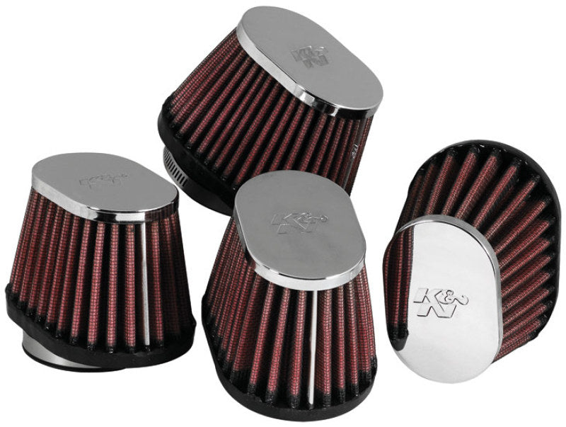 K&amp;N Universal Chrome Oval Tapered Air Filter - 2in Flg ID x 4in OS L 3in OS W x 2.75in H