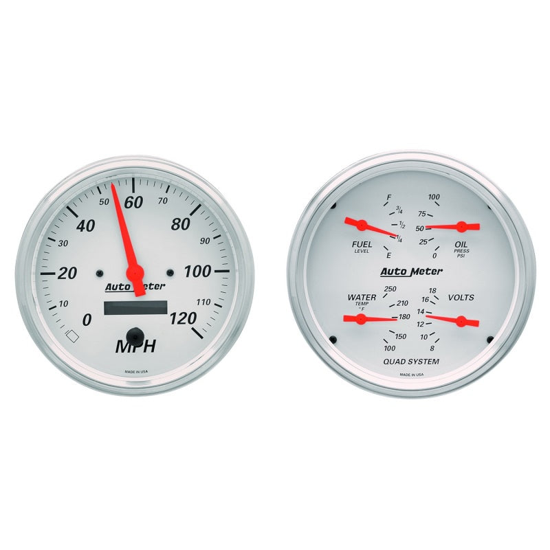 AutoMeter Gauge Kit 2 Pc. Quad &amp; Speedometer 5in. Arctic White
