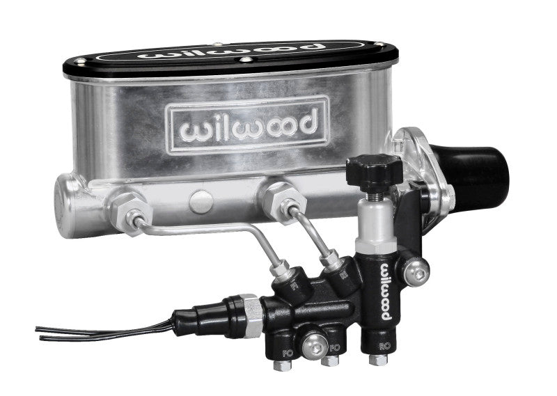 Wilwood HV Tandem M/C Kit w L/H Bracket &amp; Prop Valve - 1 1/8in Bore Ball Burnished