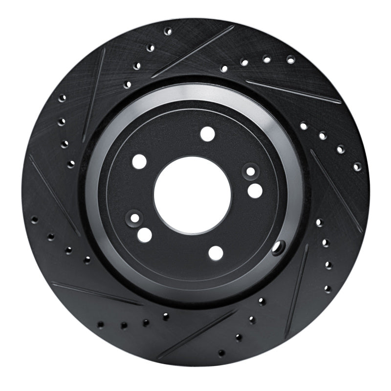 R1 18-23 Genesis G80 Rear Left Drilled &amp; Slotted Black Brake Rotor