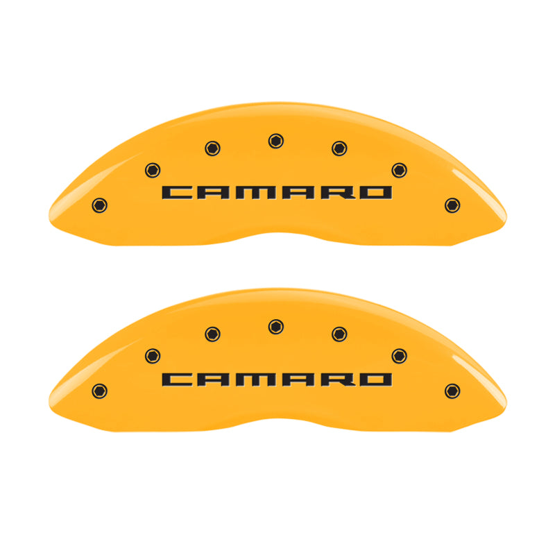 MGP 4 Caliper Covers Engraved Front &amp; Rear Gen 5/Camaro Yellow finish black ch
