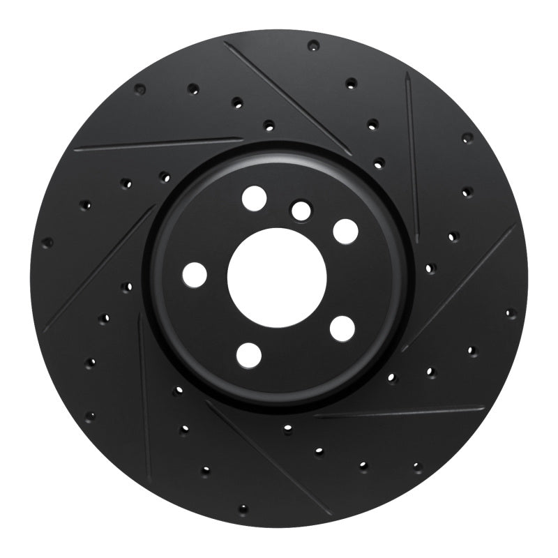 R1 16-25 BMW 330e Left Front Drilled &amp; Slotted Black Brake Rotor