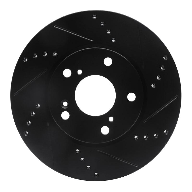 R1 2016-2025 Honda Civic Coupe Front Right Drilled &amp; Slotted Black Brake Rotor