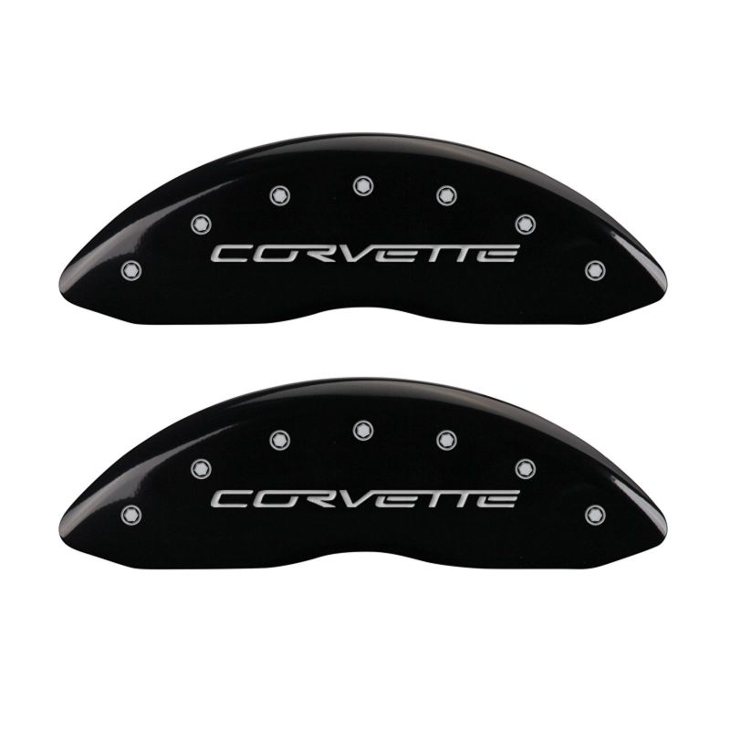 MGP 4 Caliper Covers Engraved Front &amp; Rear C6/Corvette Black finish silver ch