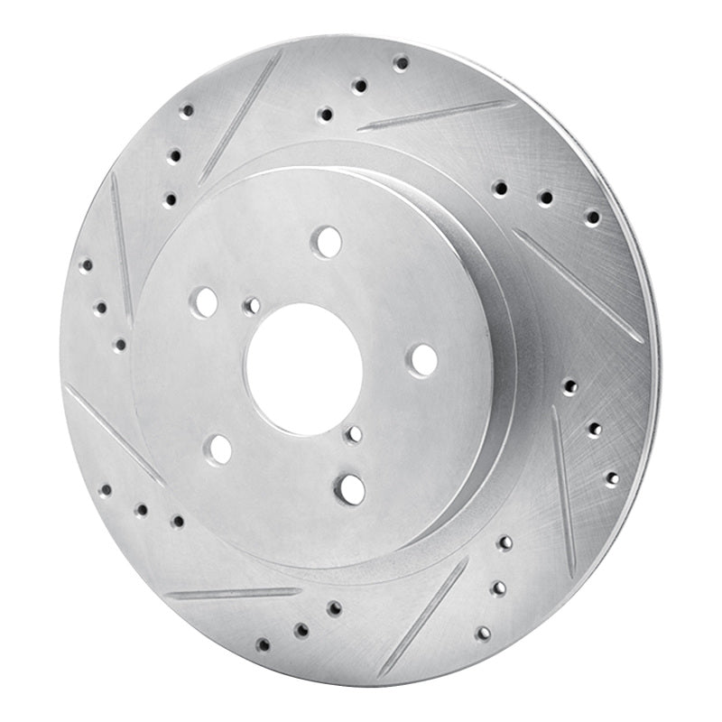 R1 2015-2025 Subaru Outback Rear Left Drilled & Slotted Silver Brake Rotor