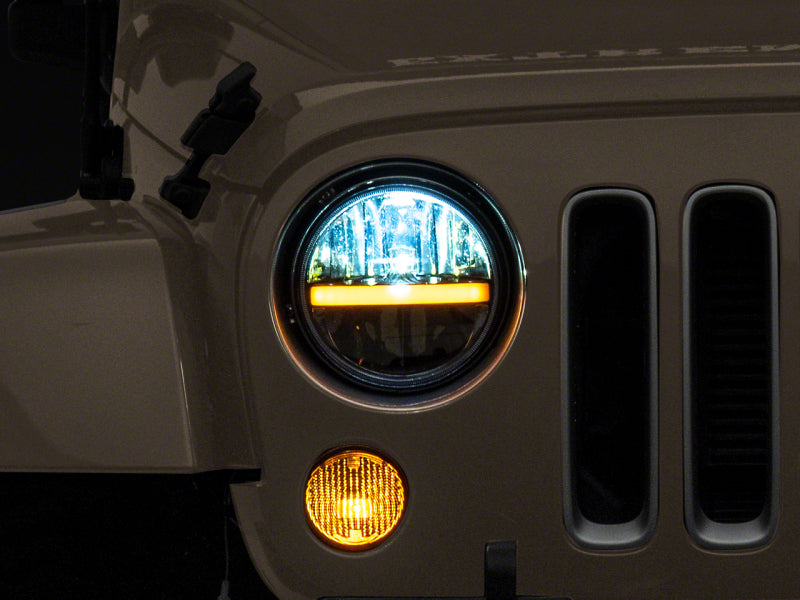 Raxiom 97-18 Jeep Wrangler TJ &amp; JK Axial 7-In LED Headlights w/ DRL - Black Housing (Clear Lens)