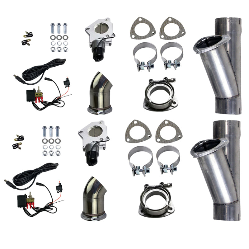 Granatelli 2.5in Aluminized Mild Steel Electronic Dual Exhaust Cutout w/Slip Fit &amp; Band Clamp