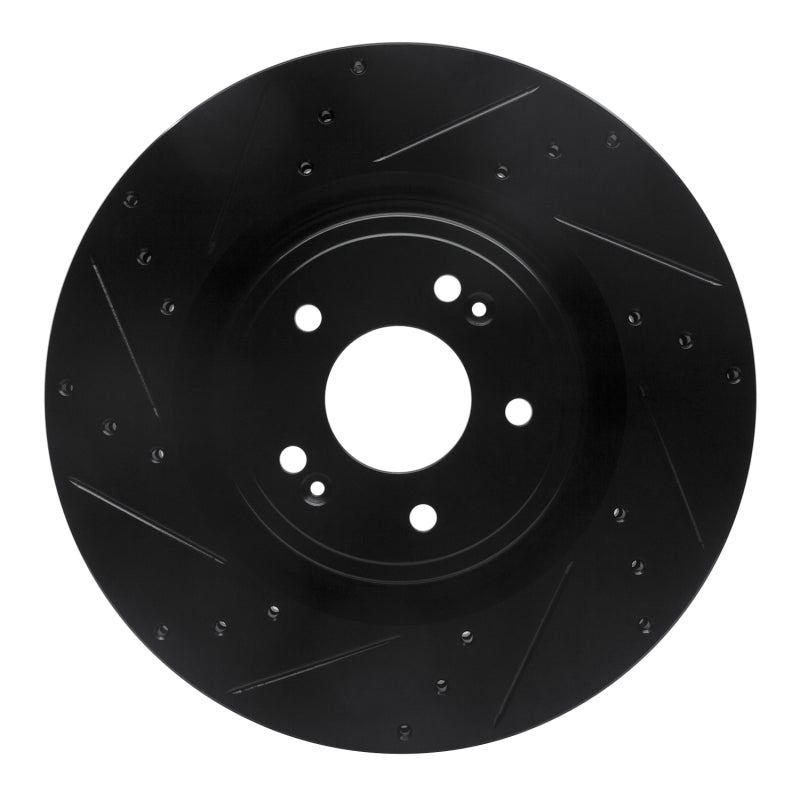 R1 18-22 Genesis G70 Front Left Drilled & Slotted Black Brake Rotor