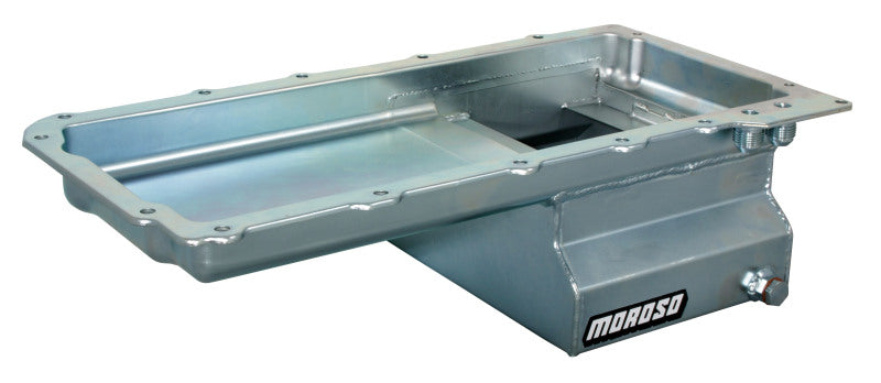Moroso GM LS Swap (w/Rear Sump &amp; Two -10An Fittings) Wet Sump 7qt 6in Baffled Steel Oil Pan - Black