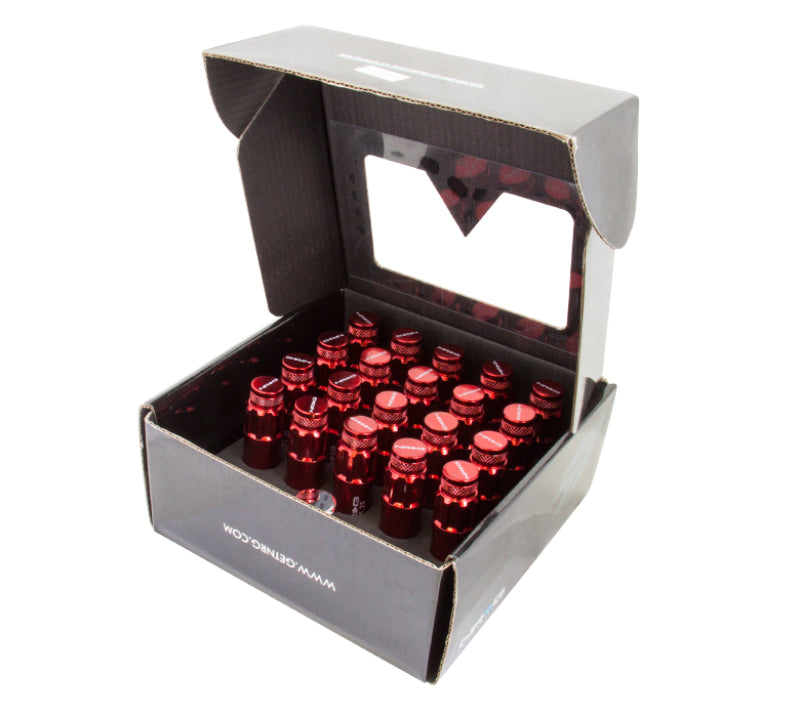 NRG 700 Series M12 X 1.25 Steel Lug Nut w/Dust Cap Cover Set 21 Pc w/Locks &amp; Lock Socket - Red