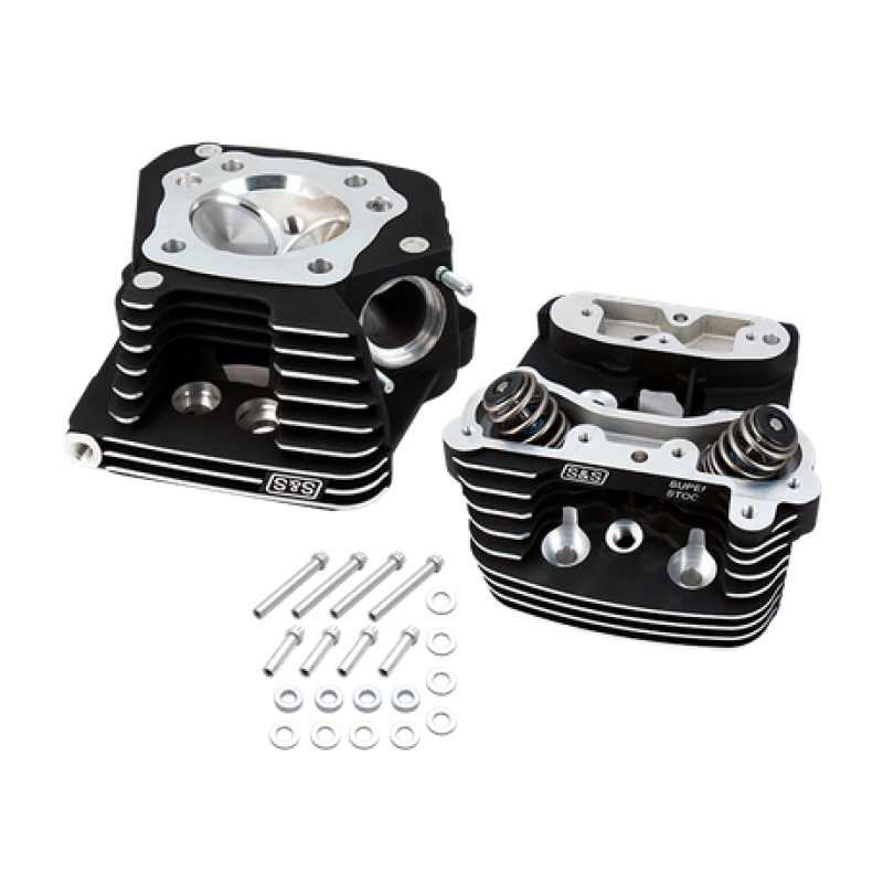 S&amp;S Cycle 84-99 BT Super Stock Cylinder Head Kit For 3-1/2in and 3-5/8in Bore - Wrinkle Black