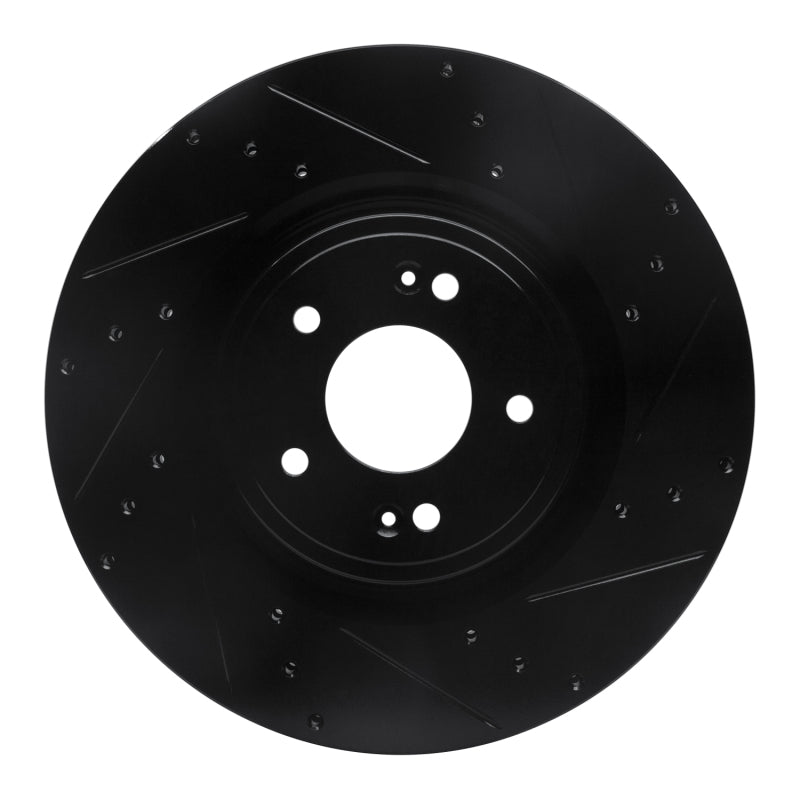 R1 18-22 Genesis G70 Front Right Drilled &amp; Slotted Black Brake Rotor