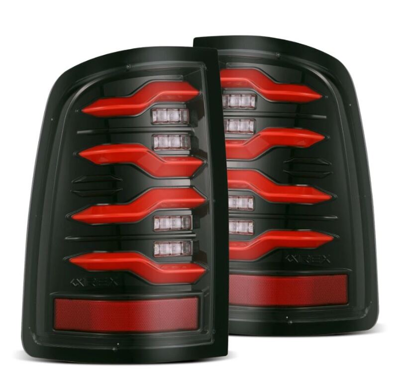 AlphaRex 09-18 Dodge RAM LUXX-Series LED Taillights Black Red w/Actv Light &amp; SS