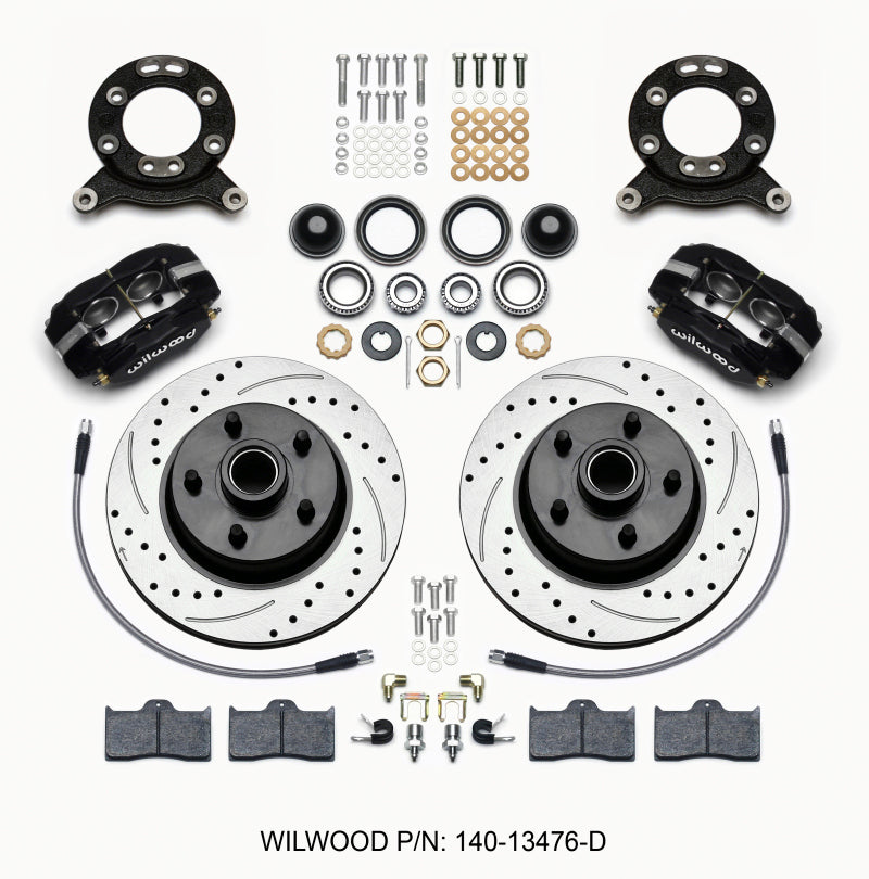 Wilwood Forged Dynalite-M Front Kit 11.30in 1 PC Rotor&amp;Hub-Drill 65-69 Mustang Disc &amp; Drum Spindle