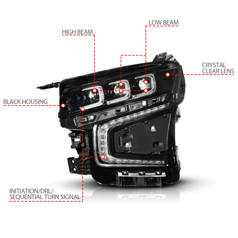 ANZO 21-23 Chevy Tahoe/Suburban LED Light Bar Style Headlights Black w/ Squential DRL (Left Side)