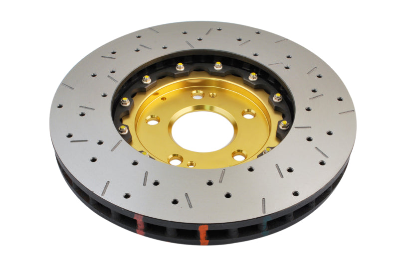 DBA 03-05 Evo 8/9 Front Drilled &amp; Slotted 5000 Series 2 Piece Rotor Assembled w/ Gold Hat