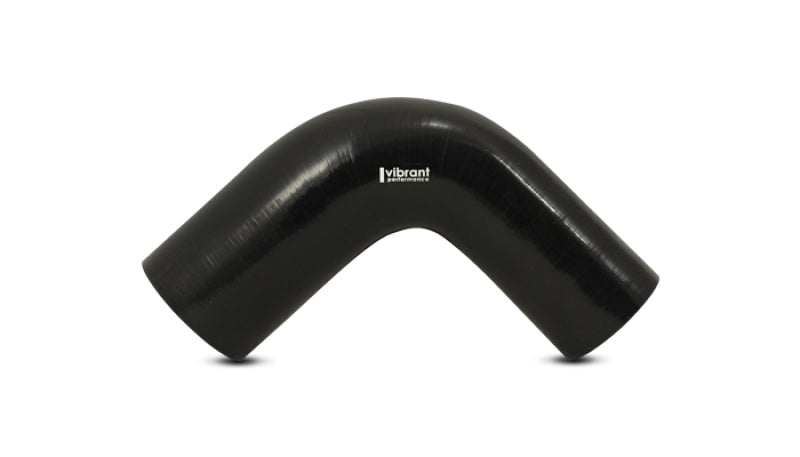 Vibrant 3.25in ID x 3.5in ID x 4in Long Gloss Black Silicone 90 Degree Transition Elbow