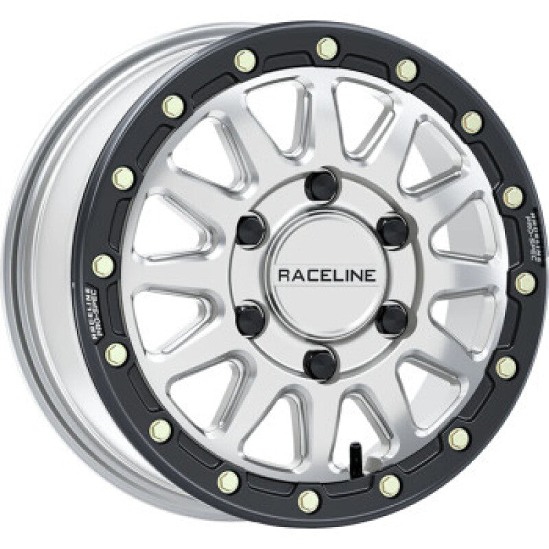 Raceline A14BG Alpha 15x6.5in/6x139.7 BP/74mm Offset/78.1mm Bore - Silver &amp; Blk Ring Beadlock Wheel
