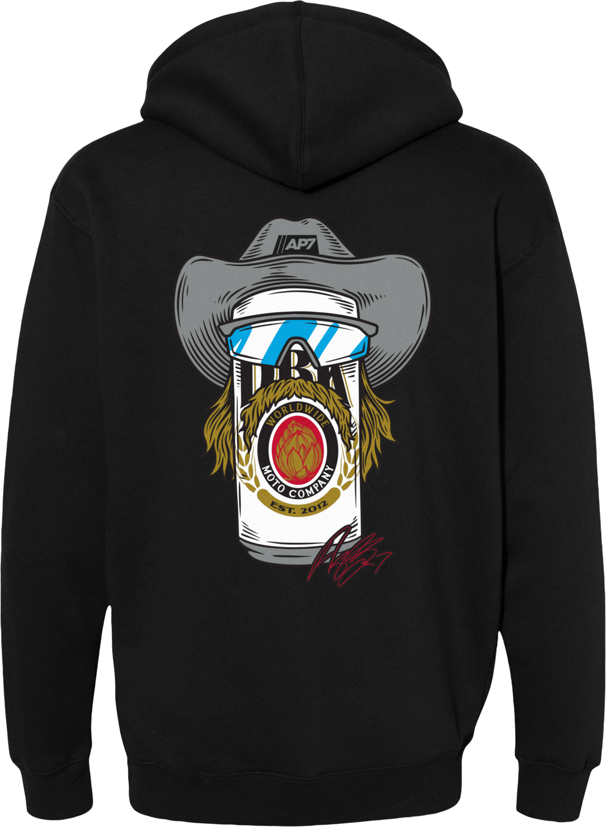 Stache Mullet Moto Hoodie Black Lg
