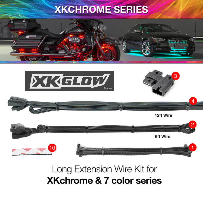 XK Glow Extension Wire Kit for XKchrome &amp; 7 Color Series for Car