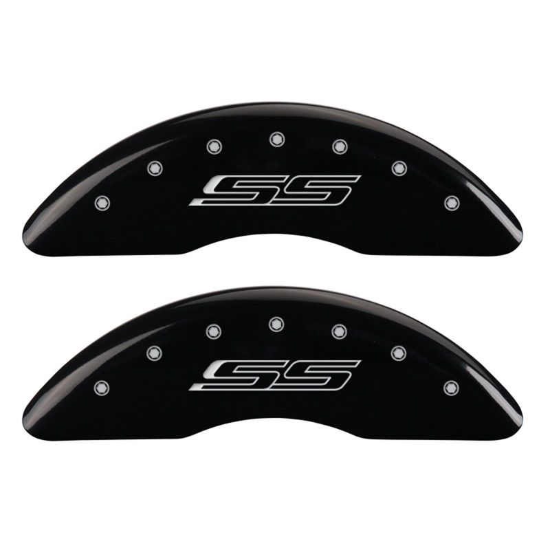 MGP 4 Caliper Covers Engraved Front &amp; Rear Gen 5/SS Black finish silver ch
