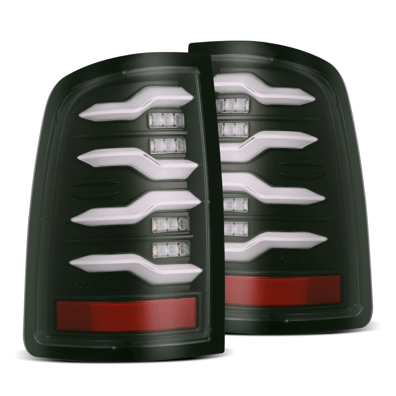 AlphaRex 09-18 Dodge Ram Luxx-Series LED Tail Lights Black w/ Activation Light &amp; Sequential Signal