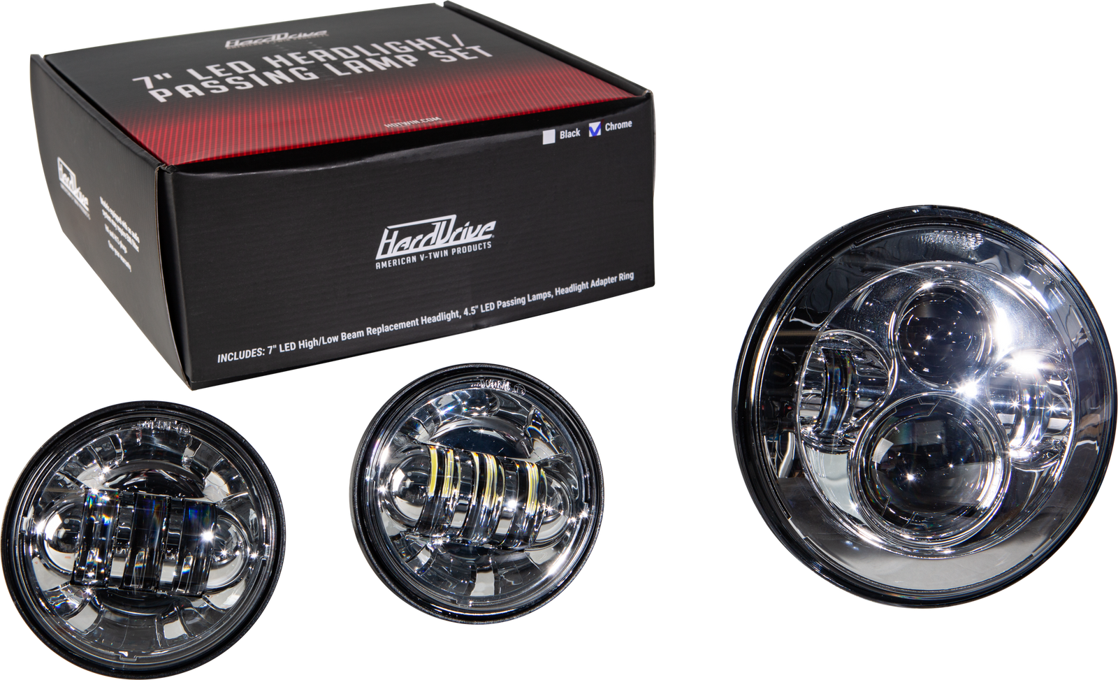 Led Headlight/Passing Lamp Set Chrome