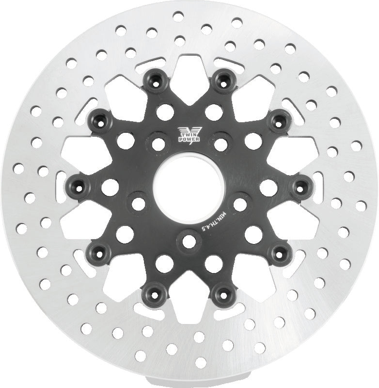Twin Power 84-17 Big Twin Exc 08-17 FLH FLT Rear 11.5 Floating Rotor Black Mesh