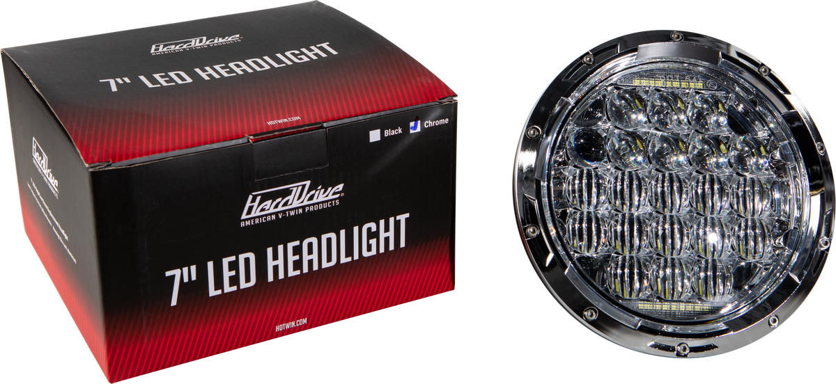 Led Headlight 7" 90w Chrome 3500/2400 Lumens