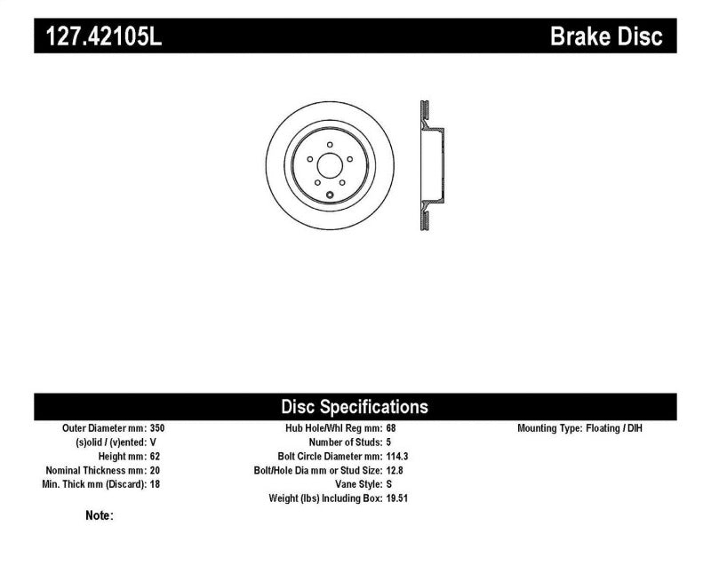 StopTech 09 Infiniti FX50 SportStop Slotted &amp; Drilled Rear Left Rotor