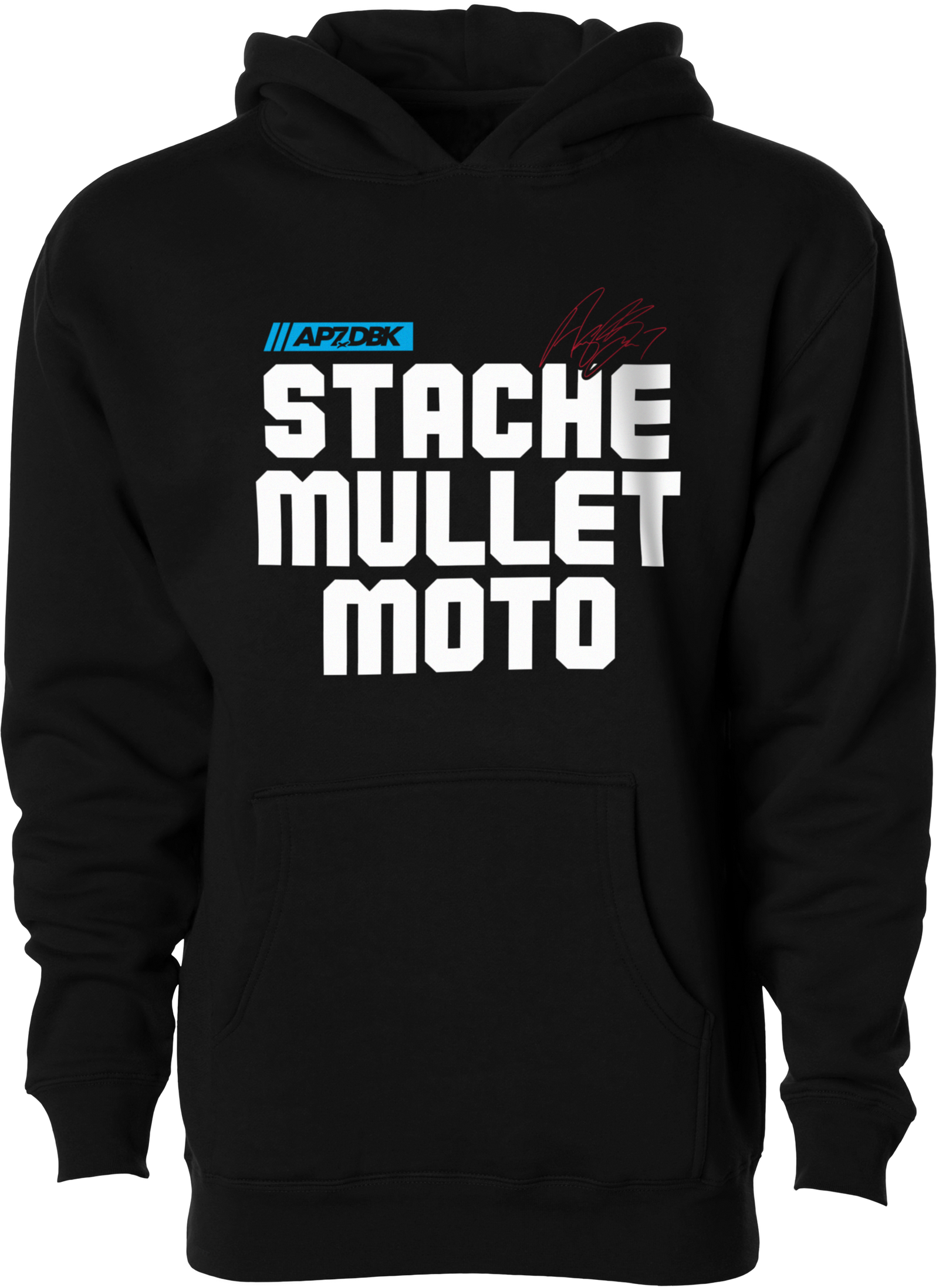 Stache Mullet Moto Yth Hoodie Black Yl